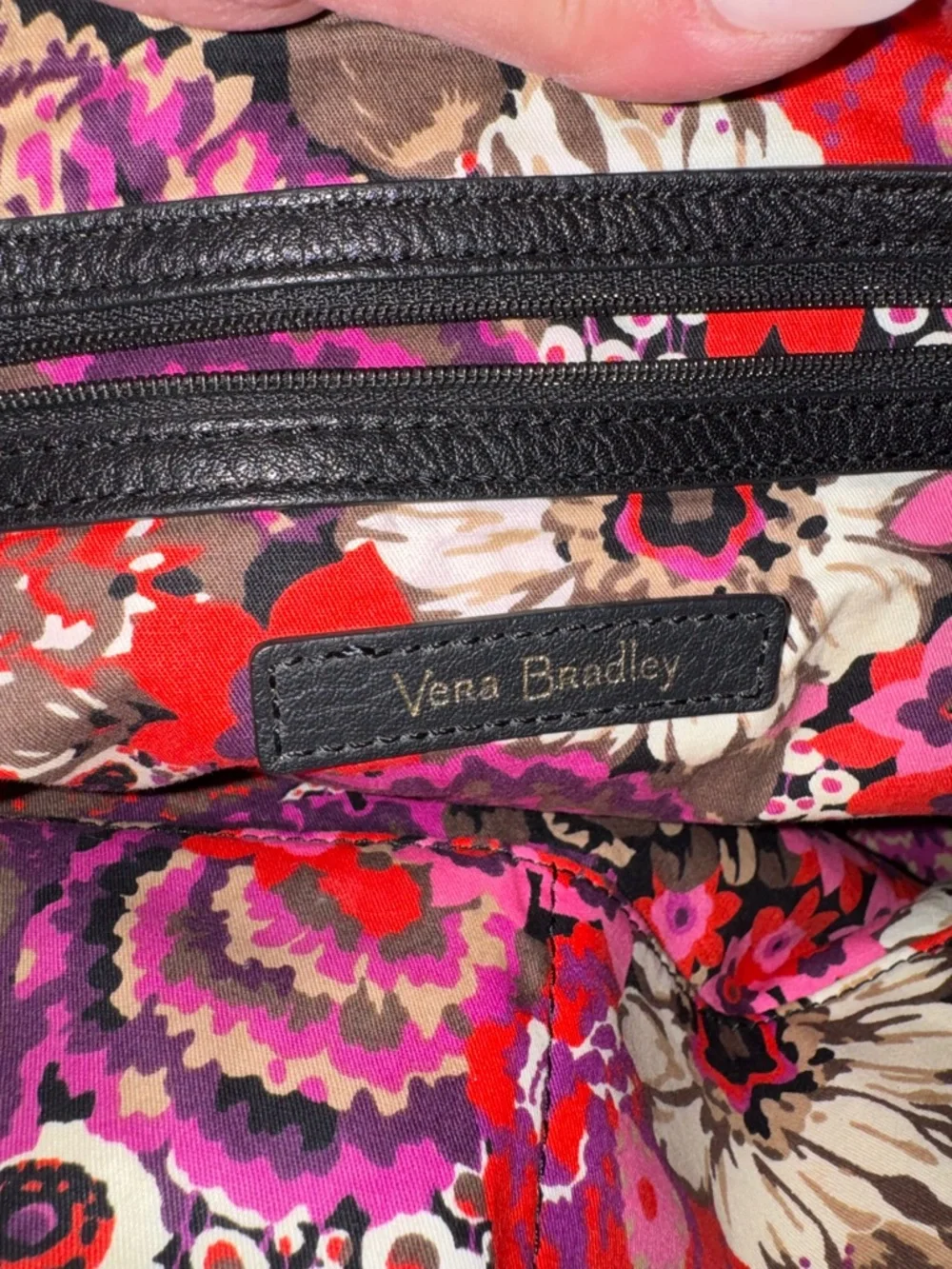 Vera Bradley Black Pebbled Leather Shoulder Bag with Gold Hardware